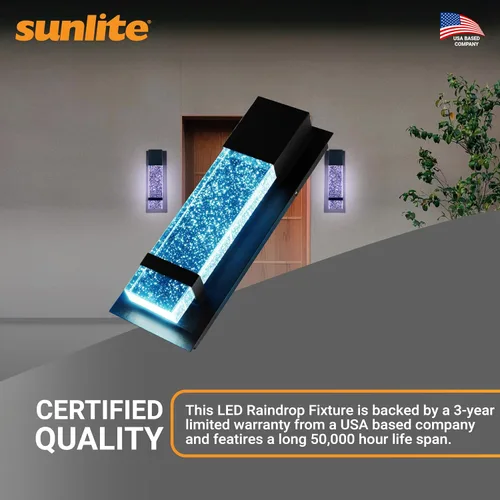 Miniatura 4 de Sunlite Aplique de pared LED, marco de metal negro con panel de vidrio efecto gota de lluvia, 4.75 pulgadas de ancho, luz diurna de 5000 K
