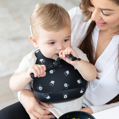 Miniatura 2 de Bumkins Baberos de Disney, bolsillo de silicona para bebés, babero para niña o niño, para niños de 6 a 24 meses, imprescindible para comer, Mickey