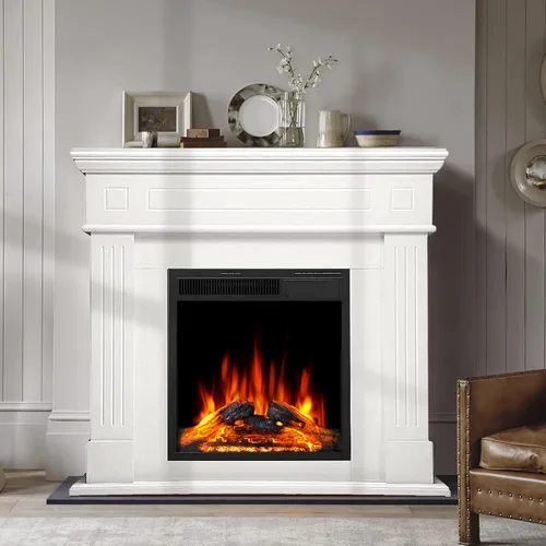 Miniatura 11 de R.W.FLAME - Chimenea eléctrica de 43" con repisa, caja de fuego envolvente de madera, soporte de TV con chimenea eléctrica de pie, control remoto
