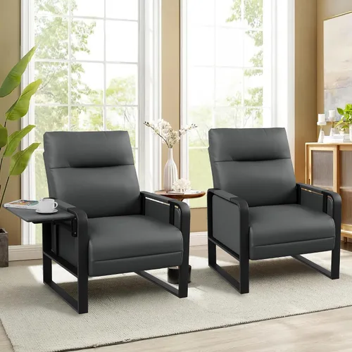 Miniatura 17 de Silla de Acento Moderna Tapizada en Cuero PU Sillón con Mesa de Bandeja para Dormitorio Sala de Estar Sillas Silla de Oficina Beige