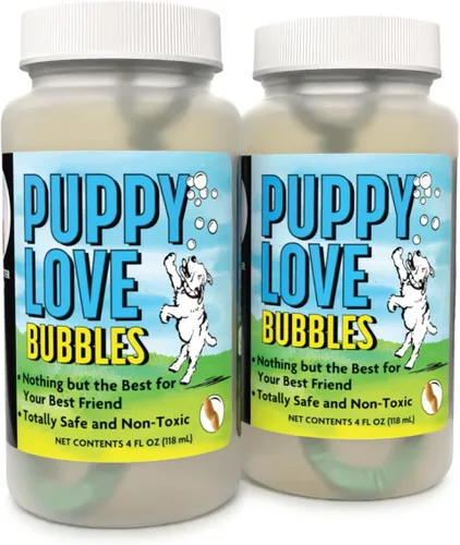 Puppy Love Bubbles, burbujas perfumadas de mantequilla de maní de 4 onzas, paquete de 2 botellas con sabor a mantequilla de maní para perros