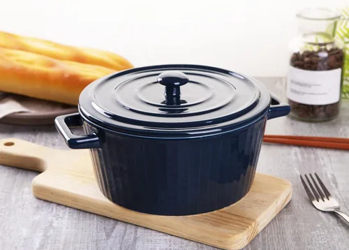 Miniatura 4 de WHJY Cacerola de cerámica azul colorida con tapa, cacerola de cerámica de 1 cuarto para hornear al horno