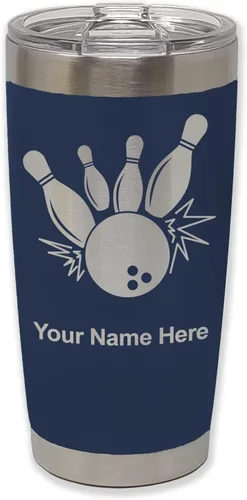 Miniatura 21 de LaserGram Vaso aislado al vacío de 20 onzas, bola de boliche y alfileres, grabado personalizado incluido (negro)