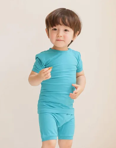 Miniatura 2 de VAENAIT BABY - Pijama de viscosa para niñas y niños pequeños, 2 piezas, camiseta y shorts, tela fresca, drapeada y suave para verano