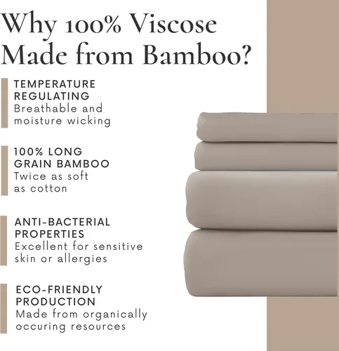 Miniatura 6 de Bamboo Bay Juego de sábanas de 4 piezas, 100% viscosa hecha de bambú, transpirable, ultrasuave, refrescante, para personas que duermen con calor, 10