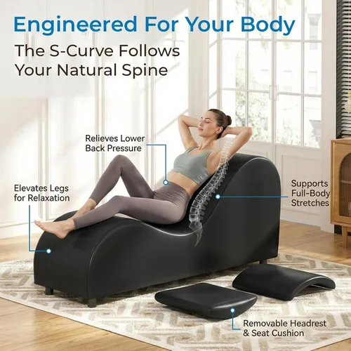 Miniatura 6 de Mjkone Elegante silla de yoga de 61 pulgadas para adultos, estiramiento, ejercicio, relajante, versátil para interiores con cojín de cabeza