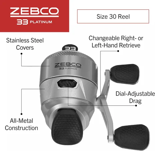 Miniatura 3 de Zebco 33 Platinum Spincast carrete y caña de pescar, embrague anti-marcha atrás