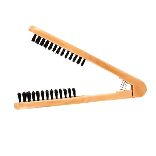 Miniatura 8 de Cepillo de pelo con abrazadera de jabalí, enderezadora de doble cara, herramientas profesionales para alisar el cabello, con mango de madera