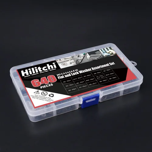 Miniatura 7 de Hilitchi Juego surtido de 640 piezas [8 tamaños] de arandela plana de acero aleado y arandela de bloqueo - Tamaño incluido: M2 M2.5 M3 M4 M5 M6 M8