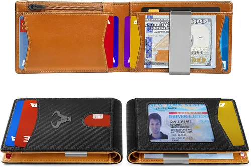 Miniatura 4 de Cartera Bulliant fina para hombre, cartera de piel para hombre con bolsillo delantero para tarjetas, 7 x 10 x 27 cm (3" x 4.3"), 11 tarjetas+clip
