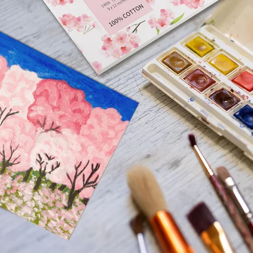 Miniatura 6 de 30 hojas de papel de acuarela A4 (12 x 9 pulgadas), 140 libras/300 GSM, papel de acuarela 100% algodón prensado en frío para dibujo de acuarela