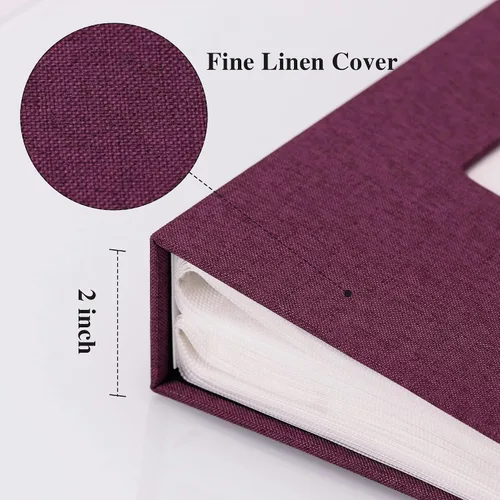 Miniatura 4 de Vienrose - Álbum de fotos de lino con 300 bolsillos de 4 x 6 pulgadas, cubierta de tela, para bodas, familias, aniversarios y bebés Morado