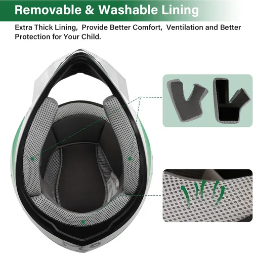 Miniatura 4 de XFMT - Juego de casco DOT con gafas y guantes para motocross, cuatrimoto y vehículos todoterreno para niños y jóvenes, casco Mx, estrella verde