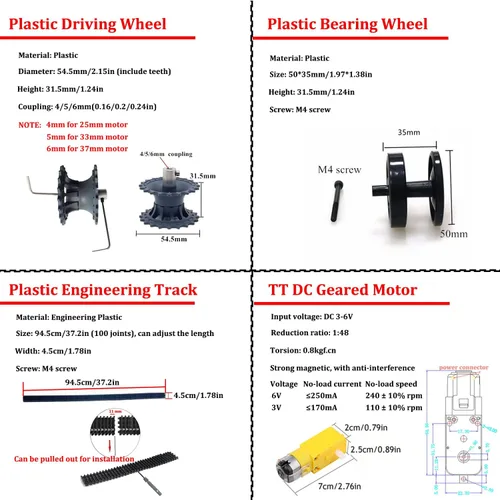 Miniatura 4 de Kit profesional de chasis de coche tanque con 2 pistas de plástico y motor TT de 2 piezas, plataforma de chasis de tanque de oruga TT02 para Arduino