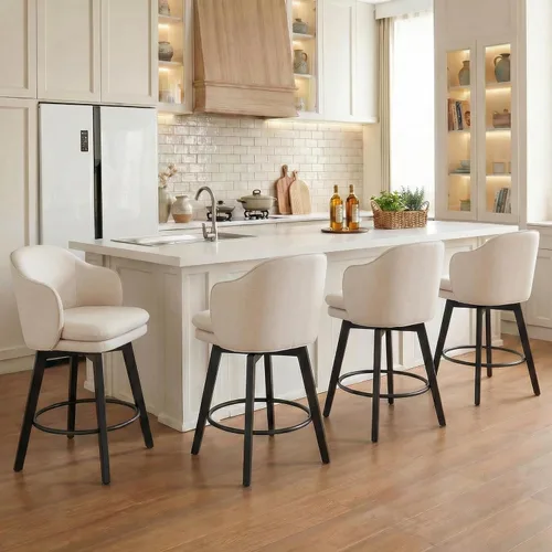 Miniatura 13 de Taburetes de Bar de Altura de Mostrador de 26 pulgadas Tapizados Giratorios con Respaldo y Patas de Madera para Isla de Cocina, Juego de 2, Tela
