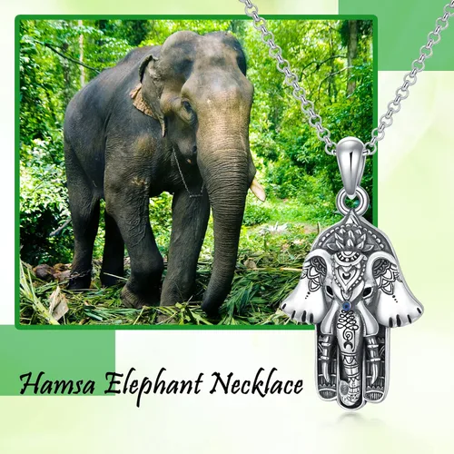 Miniatura 8 de PROESS Collar de plata de ley Hamsa Fátima collar de elefante, colgante de ojo azul, joyería para hombres, mujeres, niñas y niños