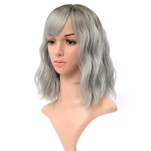 Miniatura 15 de VCKOVCKO Peluca natural ondulada rosa pastel, pelucas coloridas con flequillo de aire, pelucas cortas estilo Bob para mujer, pelucas largas hasta
