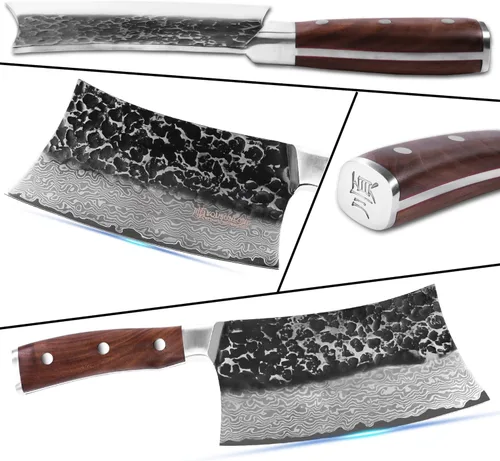 Miniatura 2 de YOUSUNLONG Cuchillo picador de carne de 7 pulgadas, picador de huesos de hacha de carnicero, resistente, acero inoxidable grueso de damasco japonés