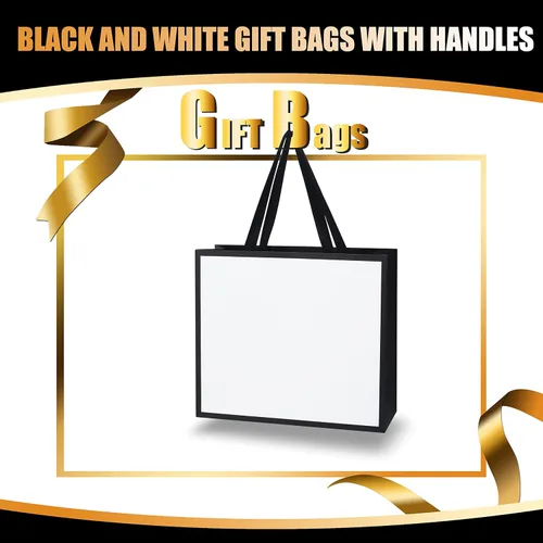 Miniatura 2 de Bolsas de regalo en blanco y negro con asas de cinta, 10 unidades de 12.5 x 4.5 x 11 pulgadas, bolsa de regalo blanca y negra, bolsas de regalo