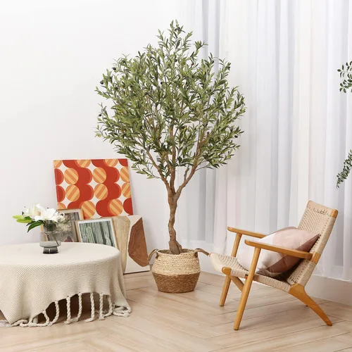 Miniatura 6 de LOMANTO - Árboles de olivo artificiales para interiores, 7 pies de alto, plantas de olivo artificiales altas, árbol de olivo falso de seda en maceta