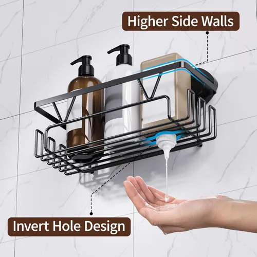 Miniatura 4 de KEGII Ventosa para ducha, paquete de 3 estantes de ducha extraíbles con ganchos y soporte para jabón, organizador de baño sin perforaciones