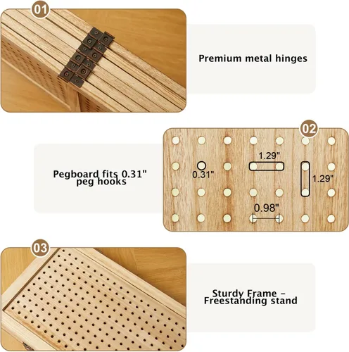 Miniatura 4 de Exhibidor de tablero perforado, organizador de pared portátil independiente de 5.6 pies, divisor de habitación de madera, pantallas de privacidad