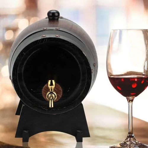 Miniatura 8 de Barril de envejecimiento de roble, contenedor de barril de vino de alta calidad de roble rojo negro a rayas vintage de 3 litros con soporte