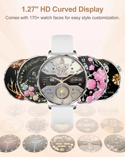 Miniatura 8 de Reloj inteligente para mujer, pantalla táctil HD de 1.27 pulgadas, llamadas Bluetooth, frecuencia cardíaca y seguimiento del sueño, más de 100 modos