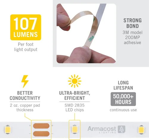 Miniatura 4 de Armacost Lighting RibbonFlex Home 131232 - Tira de luz LED blanca de 12 V, 30 LED/m 2700K, 16 pies (16.4 ft)