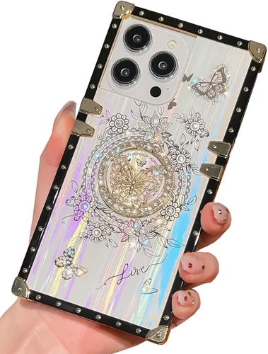 Miniatura 77 de Bonita funda compatible con Samsung Galaxy S22 Ultra, soporte plegable de lujo con diseño de mariposa brillante para mujeres y niñas, funda Blanco