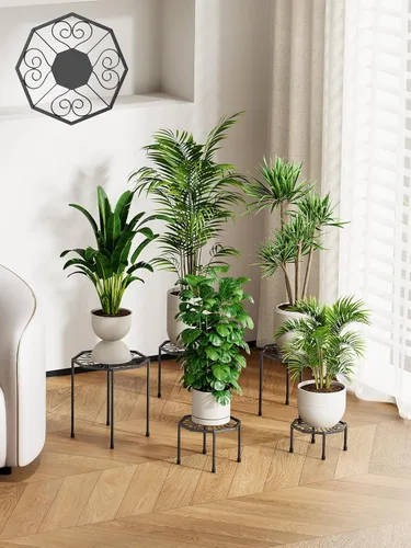 Paquete de 5 soportes metálicos para plantas para interiores y exteriores, soporte de hierro antioxidante, estante resistente para macetas para Negro