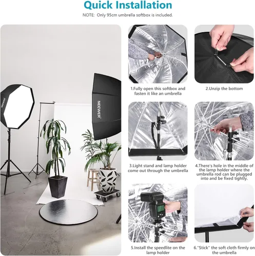 Miniatura 6 de Neewer - Softbox octogonal de 95 cm con bolsa de transporte, compatible con Speedlite, flash de estudio, sombrilla portátil para estudio