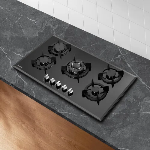 Miniatura 7 de Placa de gas de 36 pulgadas, estufa de gas de vidrio templado integrada, 5 quemadores de alta eficiencia, estufa de gas convertible de propano/gas