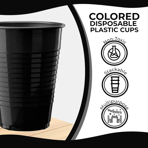 Miniatura 5 de Party Solids Vasos de plástico negros - 12 onzas, paquete de 100