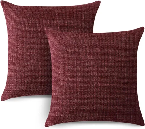 Miniatura 9 de OTOSTAR Juego de 2 fundas de almohada de lino cuadradas decorativas de 18 x 18 pulgadas para decoración del hogar, sofá, dormitorio, automóvil, Rojo