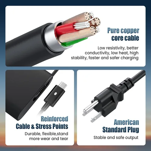 Miniatura 4 de Adaptador de corriente delgado para laptop Dell USB-C de 65 W/W, para Dell Latitude 5289 5420 5289 5590 7420 7390 7490, Dell XPS 13 9360 9365 9370