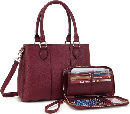 Miniatura 14 de Juego de bolsos y billeteras para mujer, bolso cruzado con asa superior, bolso de mano, cartera de hombro de cuero sintético A7-2pcs/Set Beige