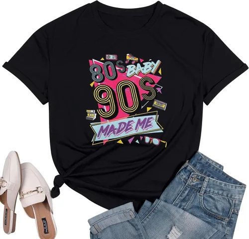 FLOYU Camisa Made Me de los años 80 para mujer, camiseta de los años 90, traje vintage de los años 80 y 90, camisetas casuales de fiesta de los años