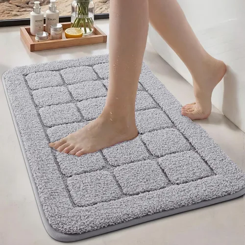 Miniatura 27 de Color&Geometry Alfombra de baño verde de 17 x 30 pulgadas, alfombra de baño de microfibra absorbente y esponjosa a cuadros, alfombra de ducha