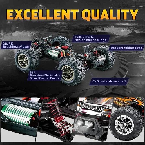 Miniatura 2 de FMT - Autos RC de alta velocidad sin escobillas de 32.3 mi/h 1:16 Control remoto Monster Truck 4WD todo terreno todoterreno 2.4Ghz a prueba