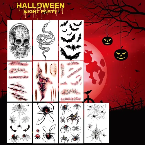 Miniatura 5 de JEEFONNA 22 hojas de tatuajes temporales de Halloween HQ Joker, disfraces perfectos para Halloween, accesorios de fiesta de Halloween y cosplay