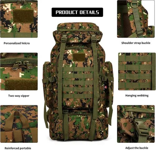 Miniatura 5 de Mochila de senderismo W WINTMING para hombres 70L/100L, mochila de campamento, mochila militar Molle, paquete de asalto de 3 días para escalada