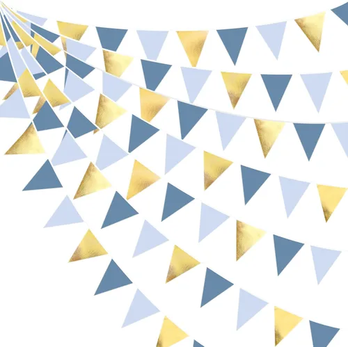 Miniatura 14 de Decoraciones náuticas costeras de 32 pies para fiestas de playa, lazo azul, estrellas de mar, conchas de mar, banderines de tela con banderines