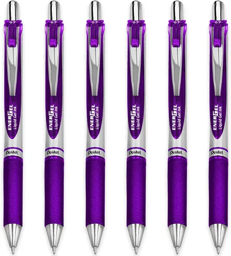 Pentel EnerGel XM BL77 - Bolígrafo retráctil de tinta de gel líquido, 0.028 in, 54% reciclado, tinta violeta, paquete de 6