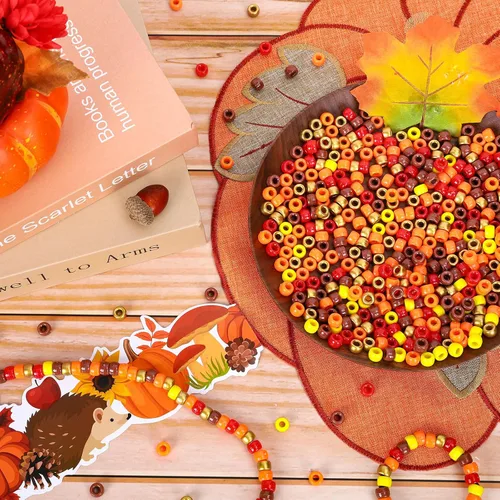 Miniatura 4 de Whaline 1000 cuentas de pony de otoño con 100 tallos de chenilla, limpiadores de tuberías de 6 colores, cuentas de plástico para manualidades