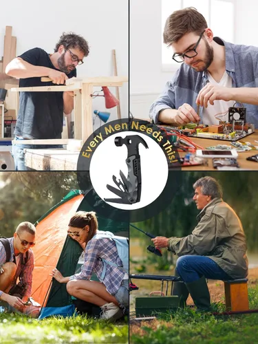Miniatura 5 de Multiherramienta Accesorios de Camping Rellenos de Media para Hombres Regalos de Papá, 13 en 1 Herramientas Múltiples de Supervivencia Martillo