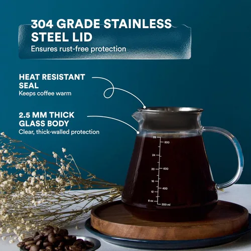 Miniatura 3 de Glass Range - Servidor de café para verter sobre café y té, 20.3 fl oz/20oz Ovalware apto para microondas y resistente al calor, cuerpo de vidrio