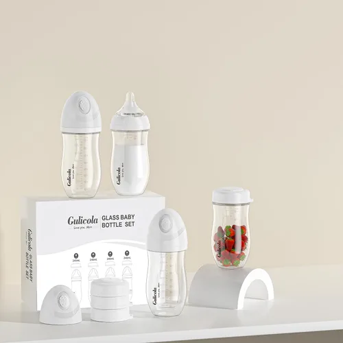 Miniatura 7 de Gulicola Biberón de vidrio natural de 8 onzas para bebés amamantados, juego de biberones anticólicos con pezón de flujo medio, 3 meses +, paquete