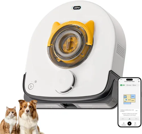 UBPET Robot aspirador y trapeador combinado robótico para pelo de mascotas, robot aspirador cuadrado sin bolsa, navegación LiDAR, control WiFi/APP,