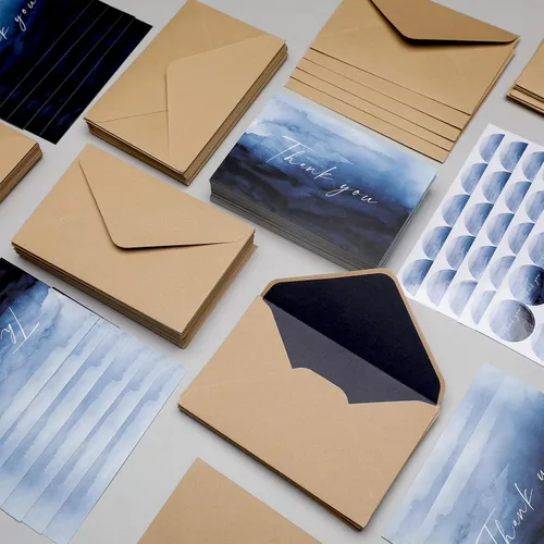 Miniatura 4 de BBTO 100 tarjetas de agradecimiento con sobres, 100 calcomanías, juego de tarjetas de regalo de agradecimiento, notas imprimibles a granel